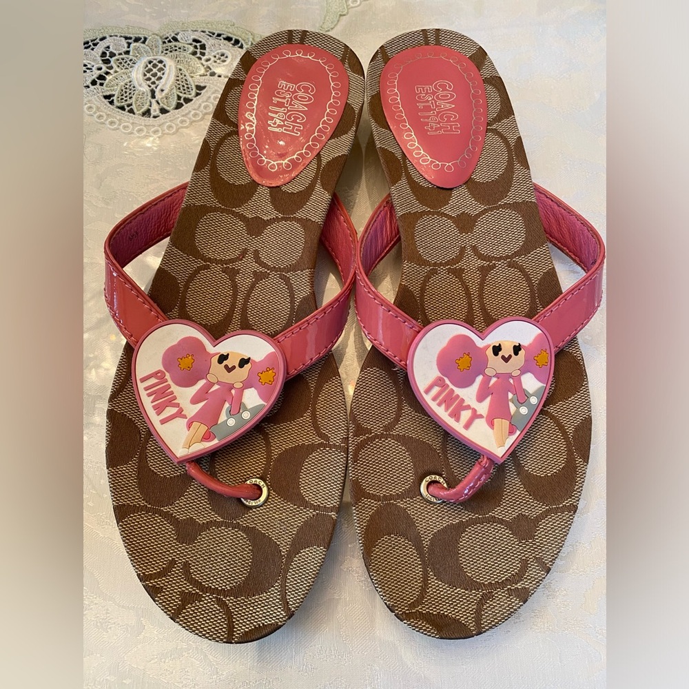Coach Poppy Chan Pinky Flip Flop Thong Signature C Sandals US size 6.5